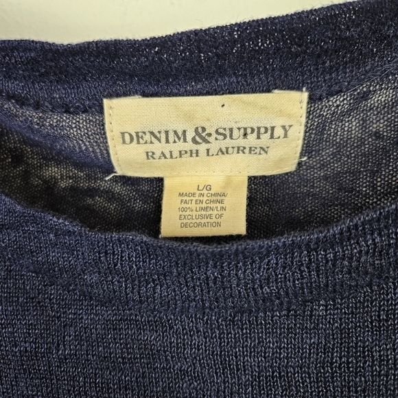 DENIM & SUPPLY Ralph Lauren Linen Striped Sweater Large Lightweight Semi Sheer - Picture 3 of 6